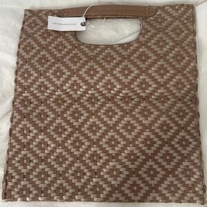 ANTHROPOLOGIE NEW Gold/Beige Woven Basketweave Foldover Clutch Purse
